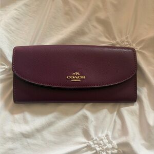 Coach Plum Leather Continental Wallet with Gold Logo